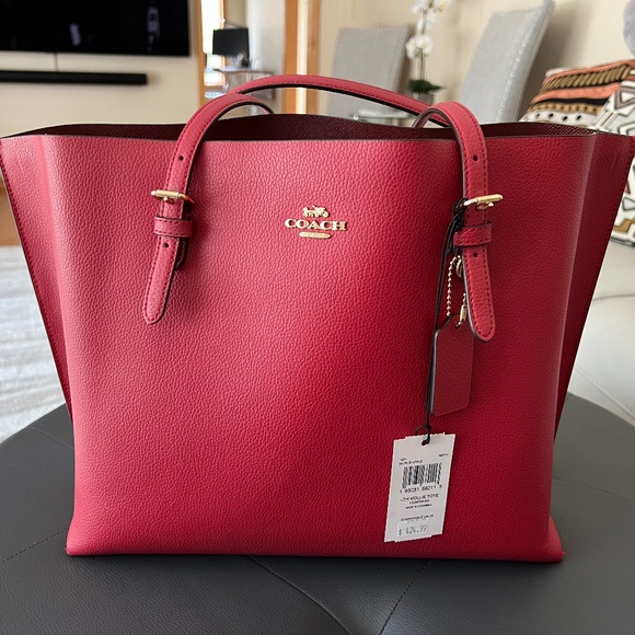 Coach Leather Mollie Tote Red - Picture 1 of 4